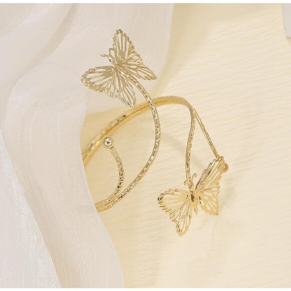 3Pcs Gold Arm Cuff Bracelets for Women Open Adjustable Upper Arm Bangle Adjustab - Picture 3 of 6